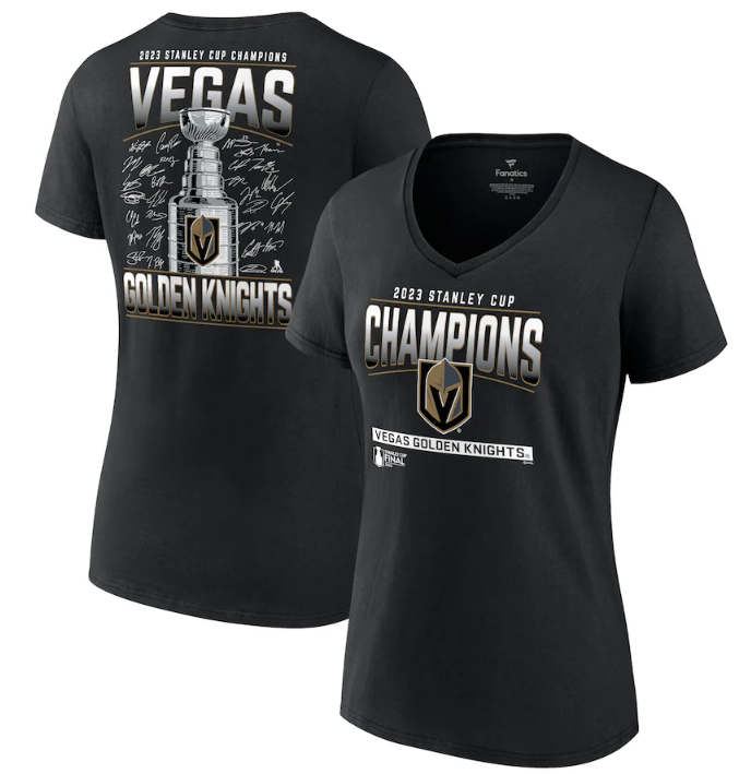Women's Black Vegas Golden Knights 2023 Stanley Cup Champions Signature Roster V-Neck T-Shirt